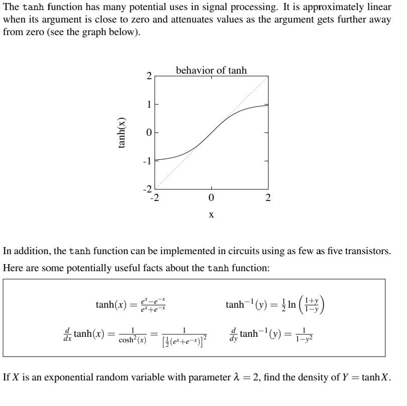 Solved The tanh function has many potential uses in signal | Chegg.com