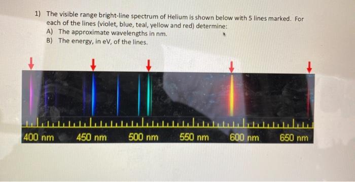 Solved 1) The visible range bright-line spectrum of Helium