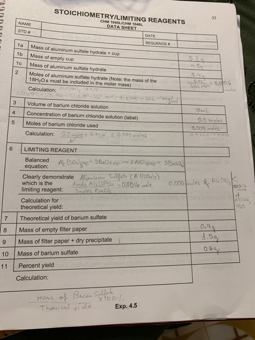 Solved STOICHIOMETRY/LIMITING REAGENTS CHM 1045LICHM 1046L | Chegg.com