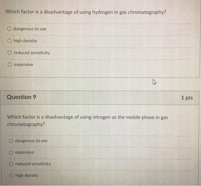 Solved Which Factor Is A Disadvantage Of Using Hydrogen In Chegg