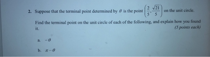 Solved 2. Suppose that the terminal point determined by 6 is | Chegg.com