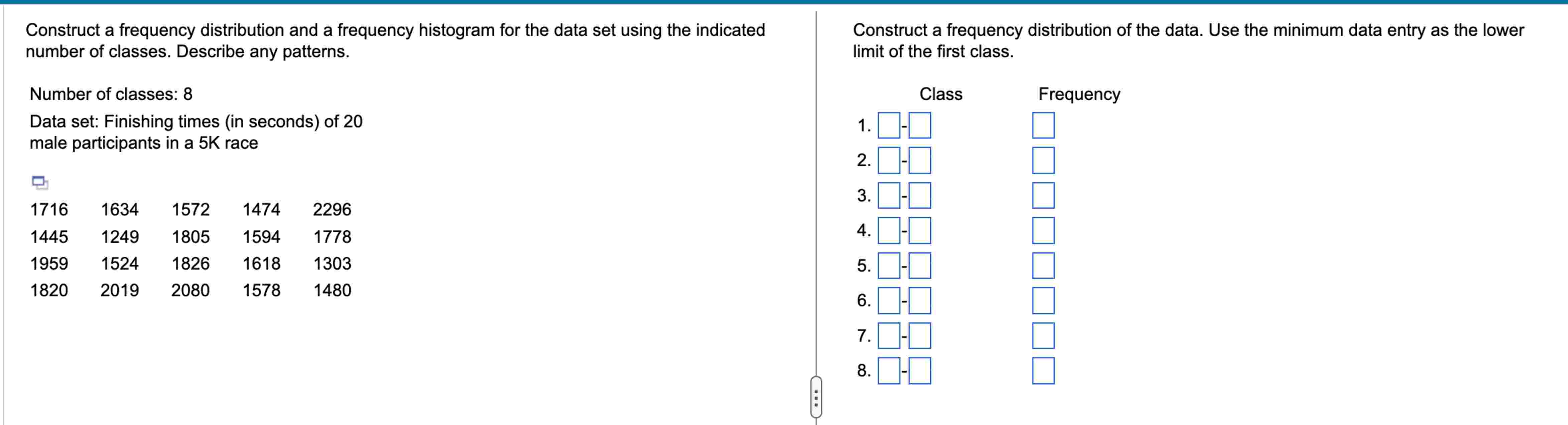 Solved Construct a frequency distribution and a frequency | Chegg.com