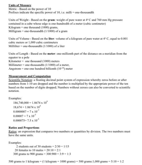 Solved Units Of Measure Metric Based On The Power Of 10 Chegg Com