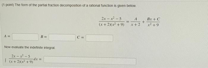 Solved (1 point) The form of the partial fraction | Chegg.com