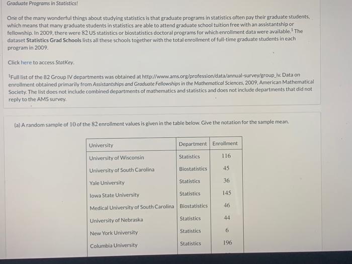 Solved Graduate Programs in Statistics! One of the many | Chegg.com