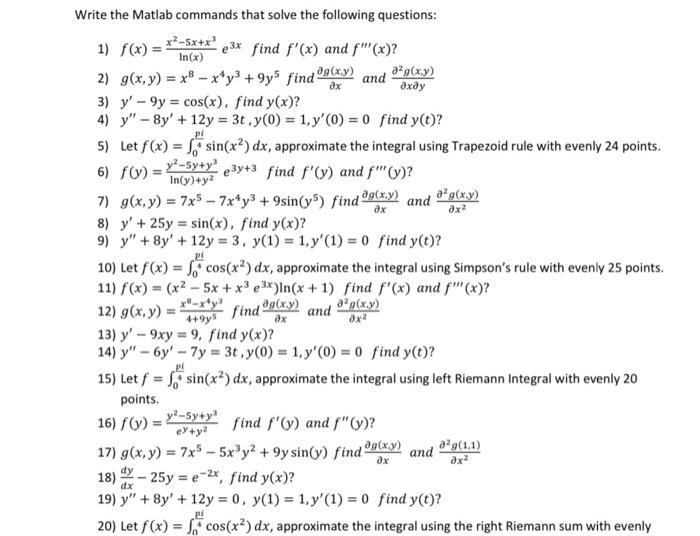 Solved дх pl ax2 Write the Matlab commands that solve the | Chegg.com