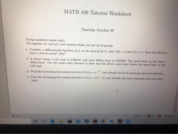 Solved MATH 109 Tutorial Worksheet Thursday October 29 Group | Chegg.com