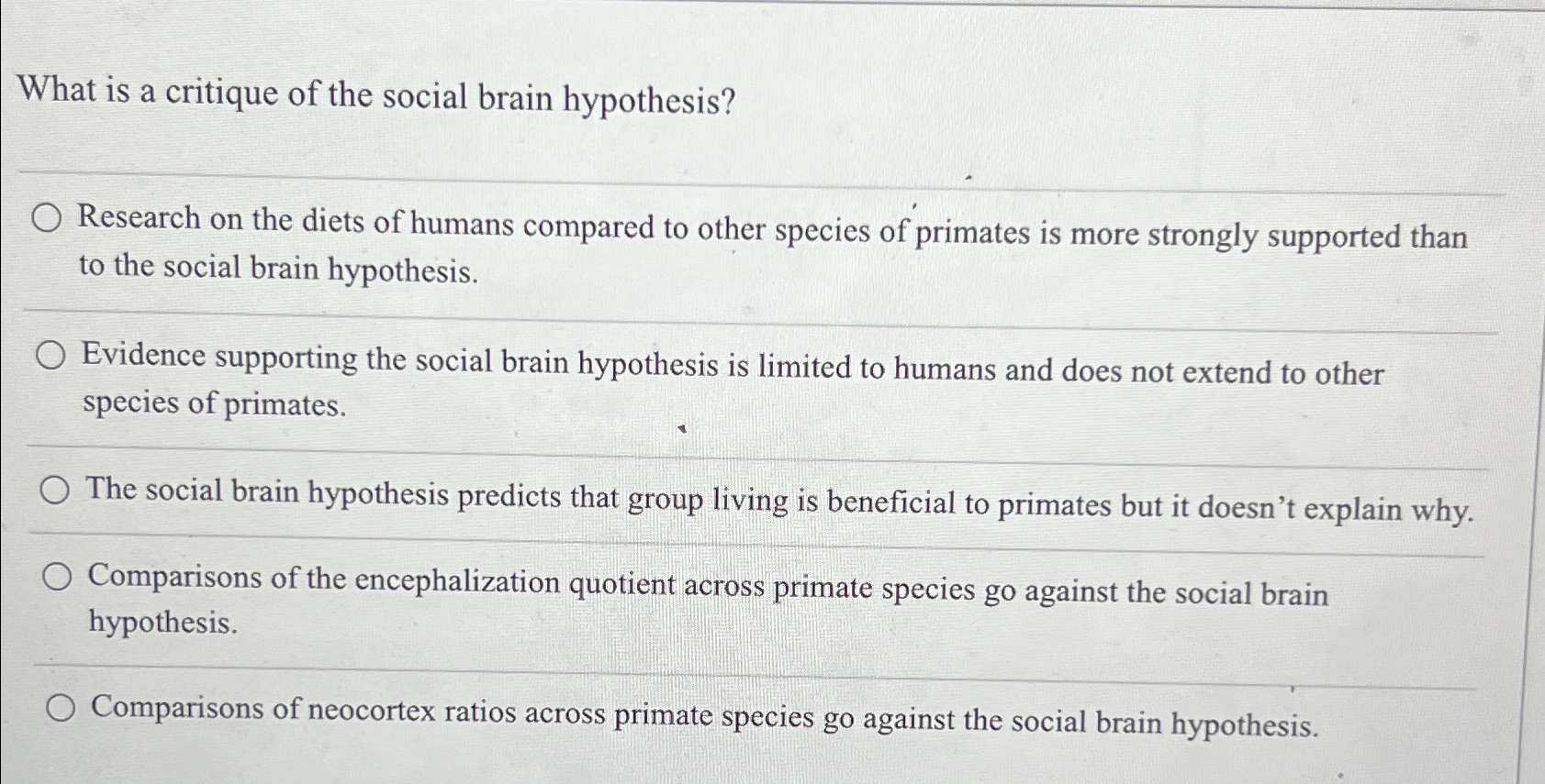 what is a critique of the social brain hypothesis