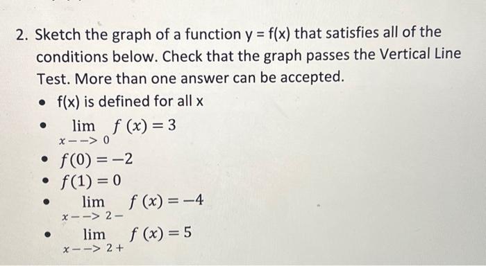 Solved 1. Draw a graph of the function y=f(x) that meets the | Chegg.com