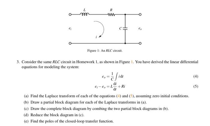 Consider the same RLC circuit in Homework 1, as shown in Figure 1. You have derived the linear differential equations for mod