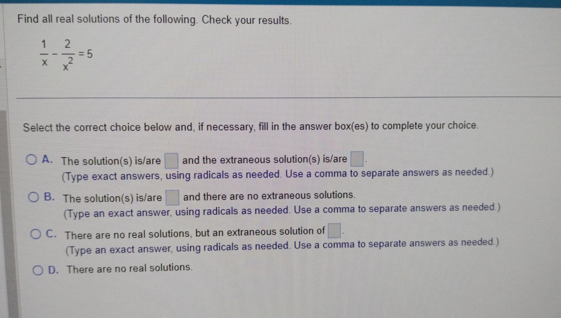 Solved Find all real solutions of the following. Check your | Chegg.com
