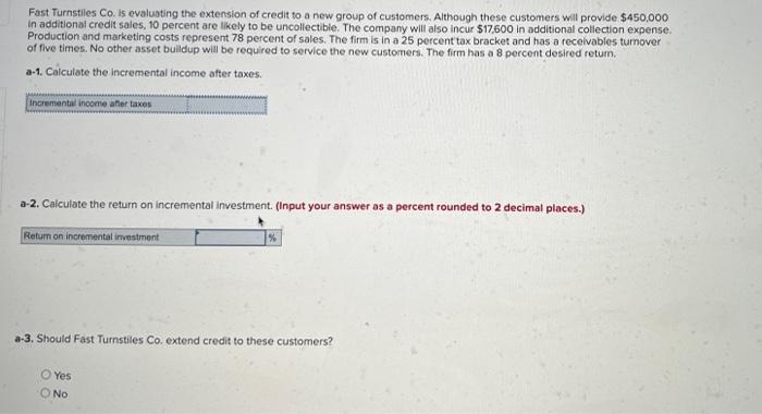 Fast Turnstiles Co. is evaluating the extension of credit to a new group of customers. Although these customers will provide 