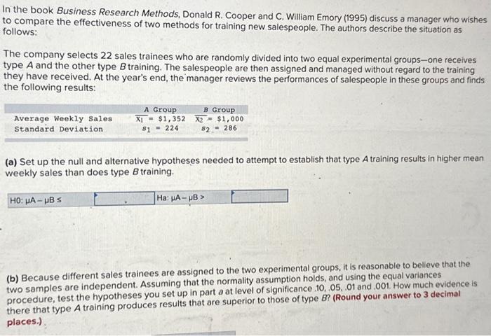 Solved In the book Business Research Methods, Donald R. | Chegg.com