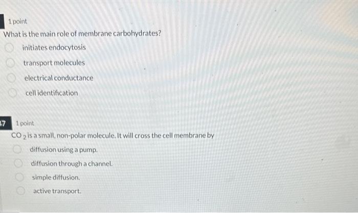 Solved 1 point. What is the main role of membrane | Chegg.com