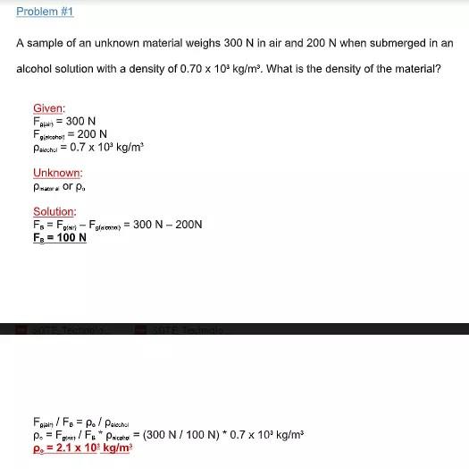 Solved Problem 1 A sample of an unknown material weighs 300
