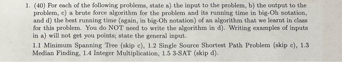 Solved 1. (40) For each of the following problems, state a) | Chegg.com