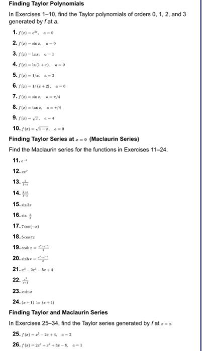 Solved Finding Taylor Polynomials In Exercises 1-10, find | Chegg.com