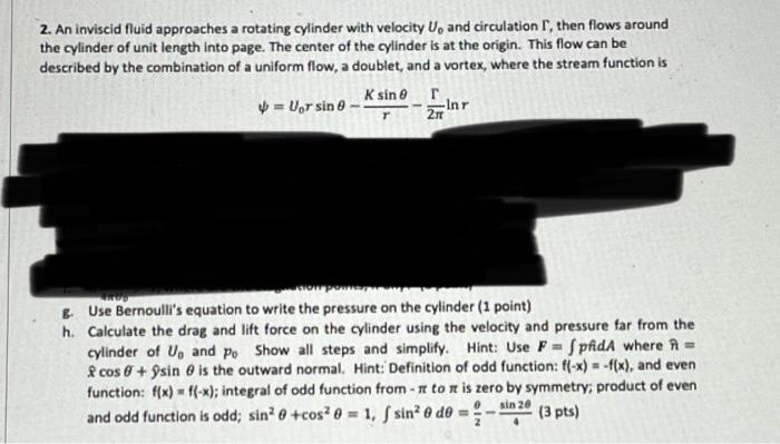 Solved 2. An inviscid fluid approaches a rotating cylinder | Chegg.com