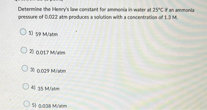 Solved Determine The Henry's Law Constant For Ammonia In | Chegg.com