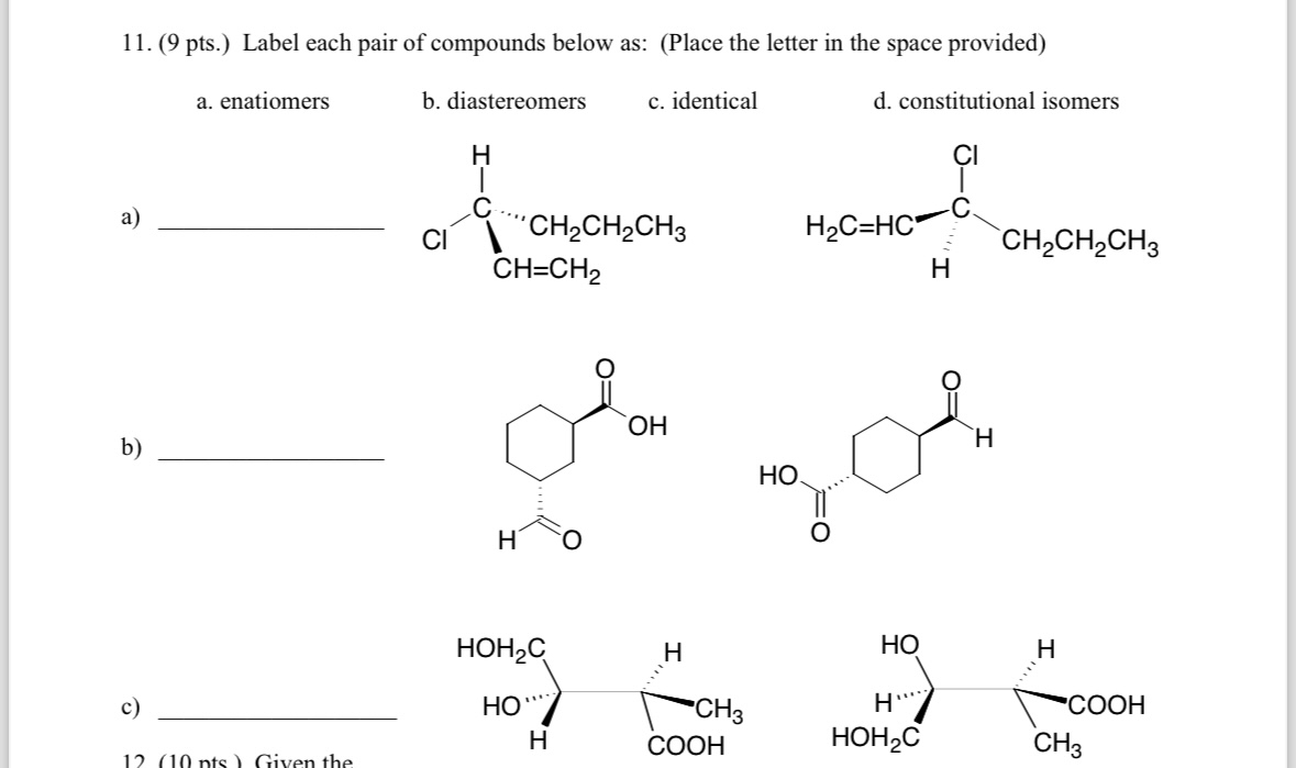 Solved (9 ﻿pts.) ﻿Label each pair of compounds below as: | Chegg.com