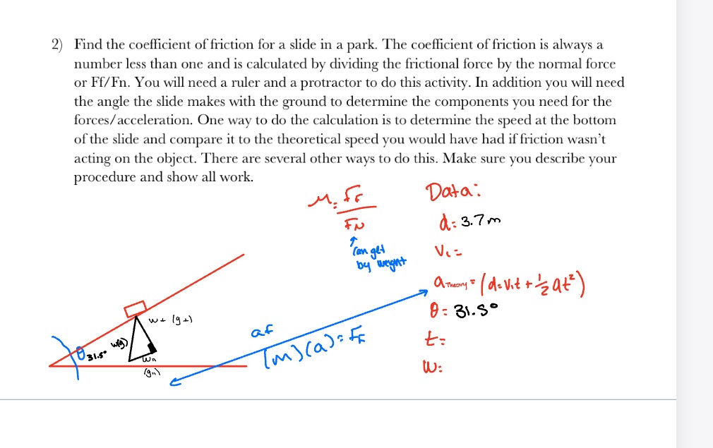 Solved Find the coefficient of friction for a slide in a | Chegg.com