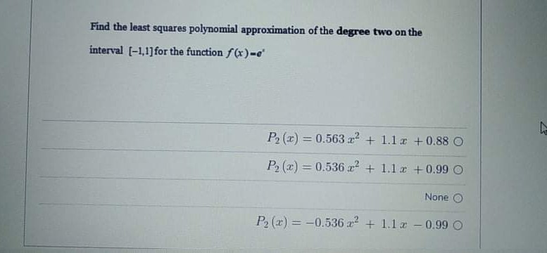 Solved Find the least squares polynomial approximation of | Chegg.com