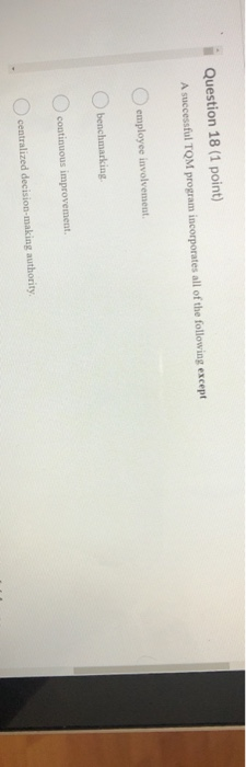 Question 18 1 Point A Successful Tqm Program Chegg 