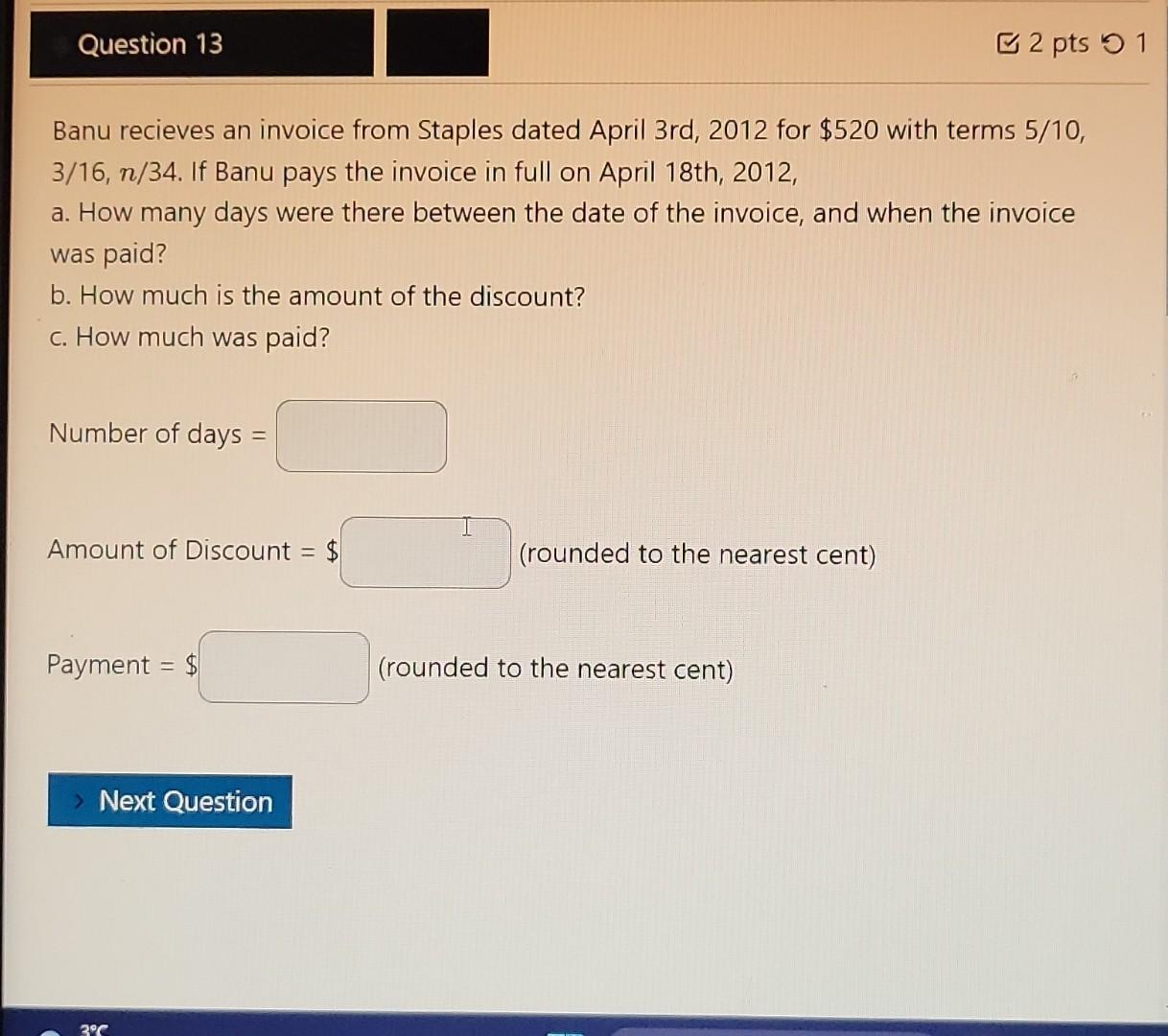 Solved Banu recieves an invoice from Staples dated April | Chegg.com