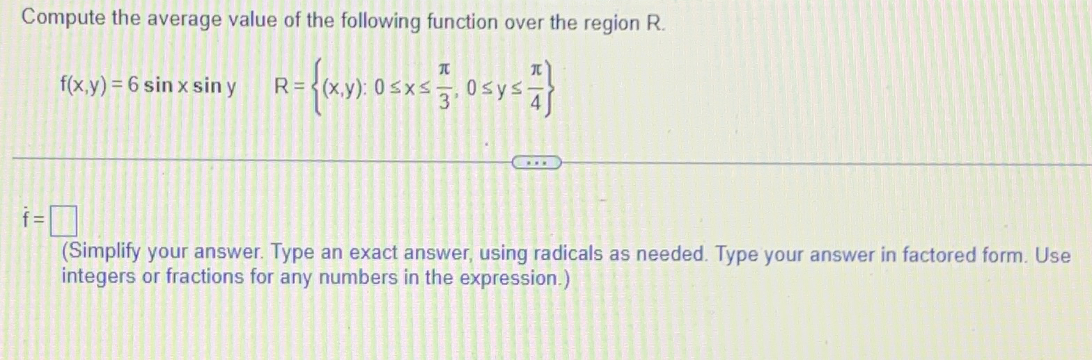 Solved Compute the average value of the following function | Chegg.com