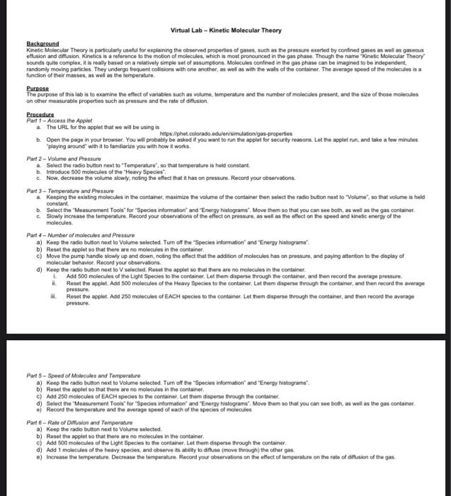 Virtual Lab Molecular Theory Background