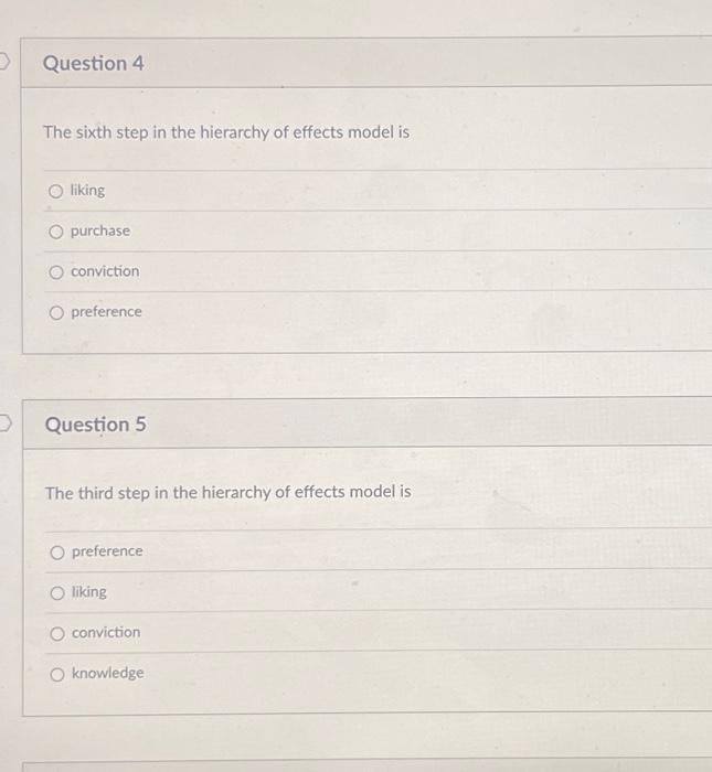 Solved The Sixth Step In The Hierarchy Of Effects Model Is | Chegg.com