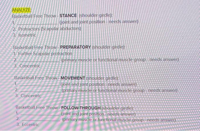 Basketball Free Throw analysis parameters: Stance: | Chegg.com