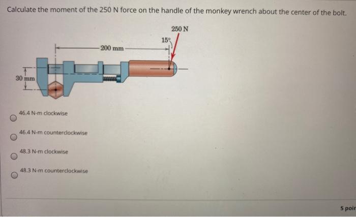 Solved Calculate the moment of the 250 N force on the handle | Chegg.com