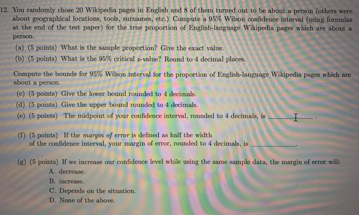 Solved 12. You randomly chose 20 Wikipedia pages in English