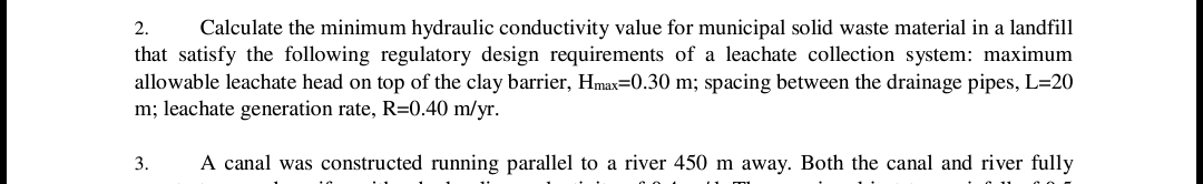 Solved Calculate the minimum hydraulic conductivity value | Chegg.com