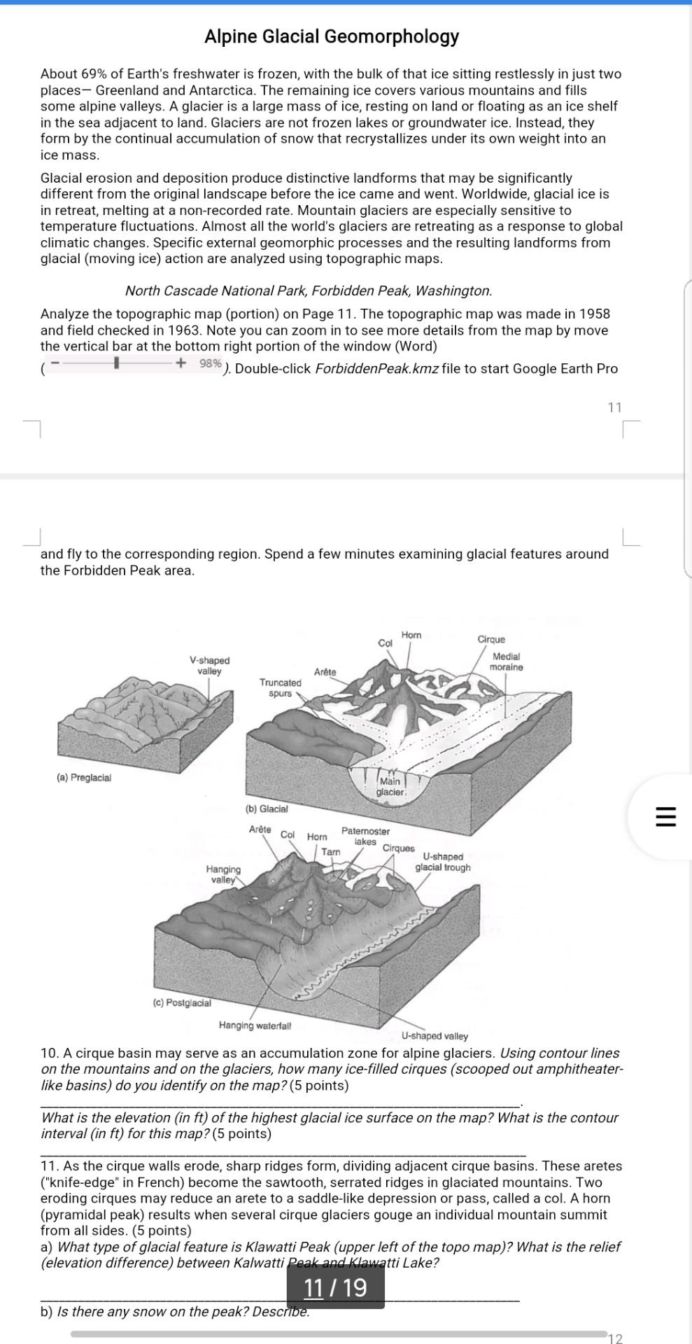 Alpine Glacial Geomorphology About 69% of Earth's | Chegg.com