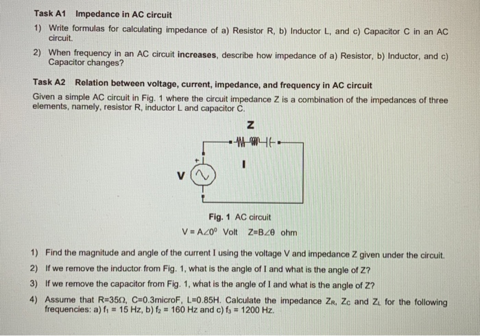 Solved Task A1 Impedance In AC Circuit 1 Write Formulas Circuit Diagram
