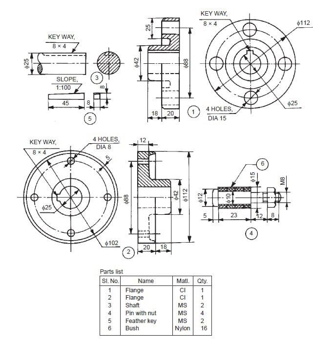 Solved Assemble the parts of the bushed pin type flanged