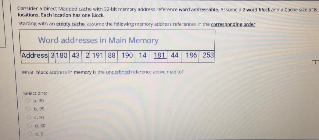 Solved Consider a Direct Mapped cache with 32-bit memory | Chegg.com