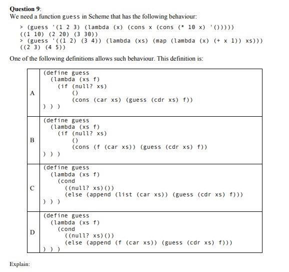 Solved Question 9: We need a function guess in Scheme that | Chegg.com
