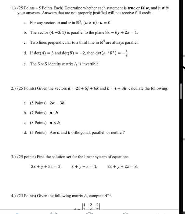 Solved 1.) (25 Points - 5 Points Each) Determine whether | Chegg.com