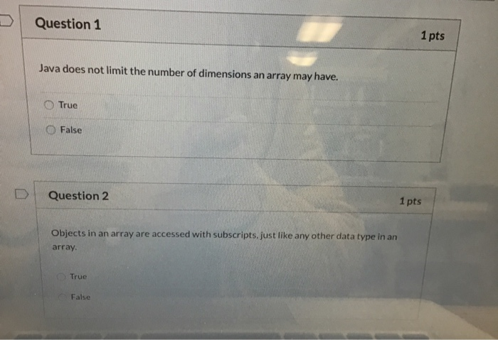 Solved Question 1 1 Pts Java Limit Number Dimensions Arra