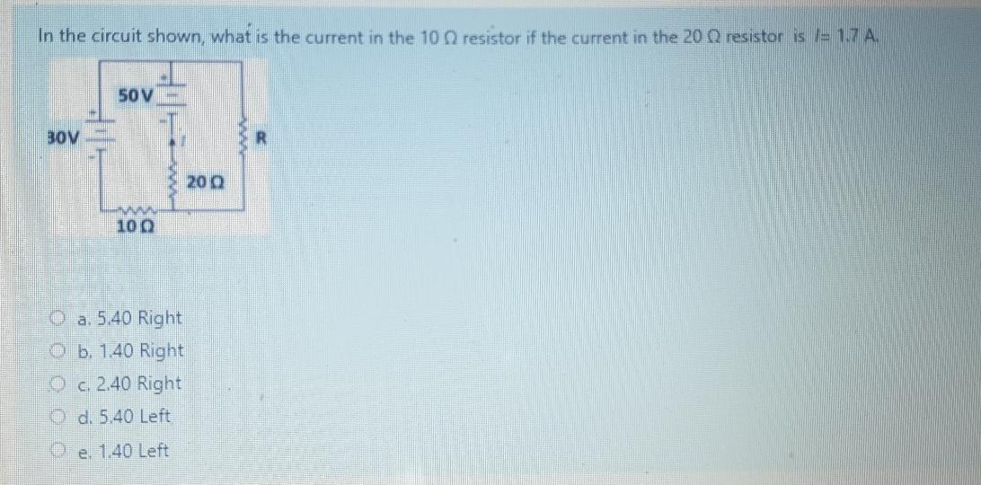 Solved In the circuit shown, what is the current in the 10 | Chegg.com