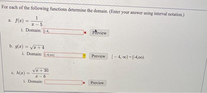 Solved For each of the following functions determine the | Chegg.com