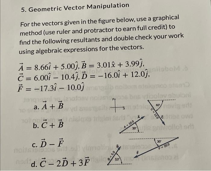 5. Geometric Vector Manipulation
For the vectors given in the figure below, use a graphical method (use ruler and protractor 