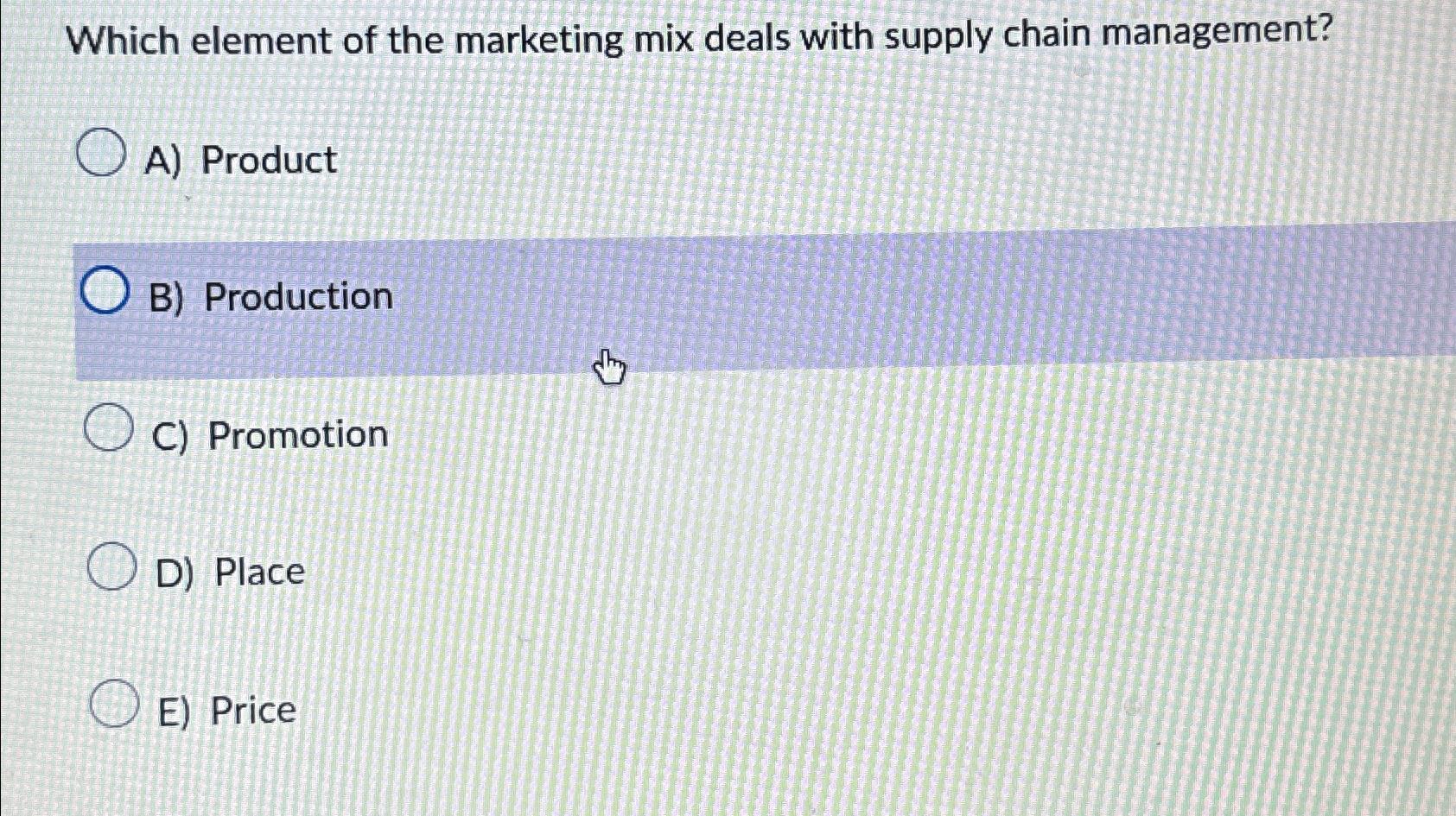 Solved Which element of the marketing mix deals with supply | Chegg.com
