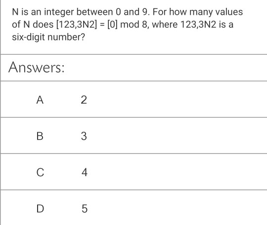 Solved N is an integer between 0 and 9. For how many values | Chegg.com
