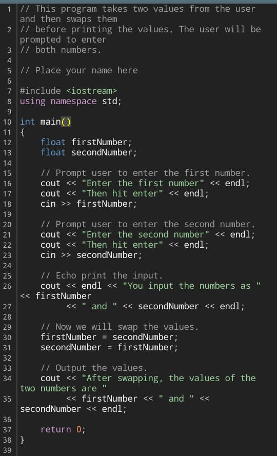 Solved 1 // This program takes two values from the user and | Chegg.com