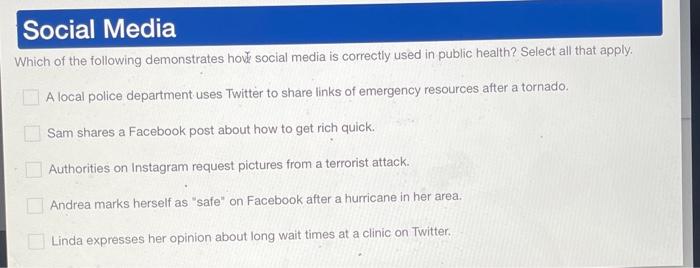 Solved Which of the following demonstrates hove social media | Chegg.com