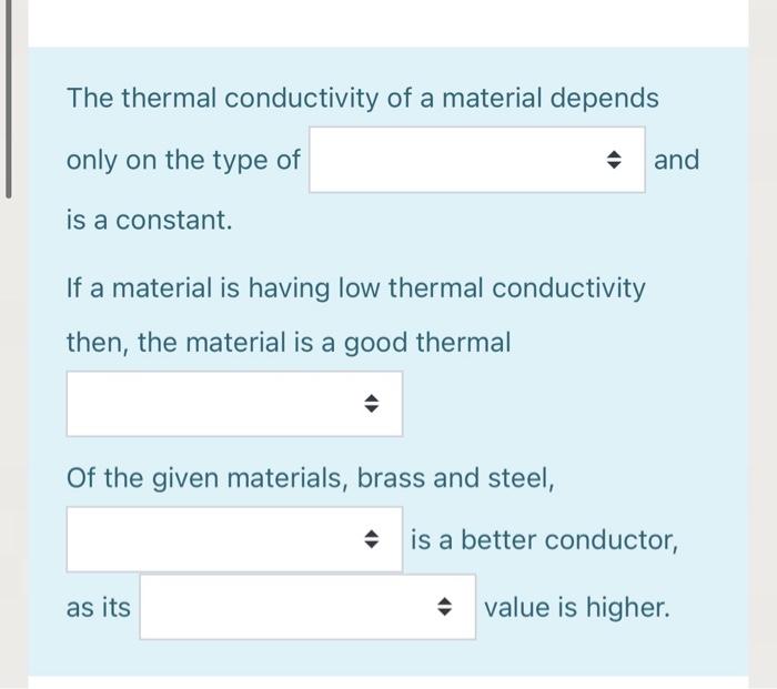 Solved The thermal conductivity of a material depends only | Chegg.com
